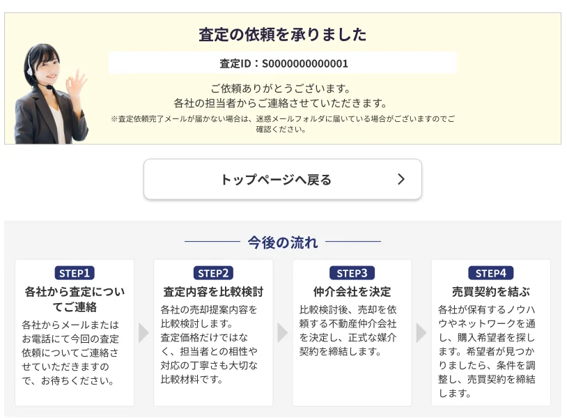 ここまでで、一括査定の申し込みは完了です。